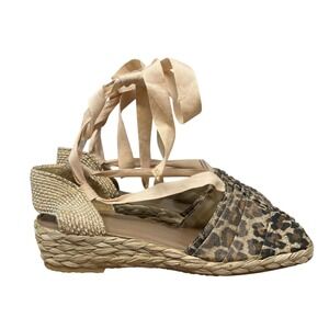 Stuart Weitzman‎ Shoes 5.5 M Cheetah Print Espadrilles Denia Lace Up Ankle Strap